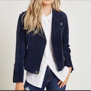 BCBG Maxazria suede navy moto jacket
